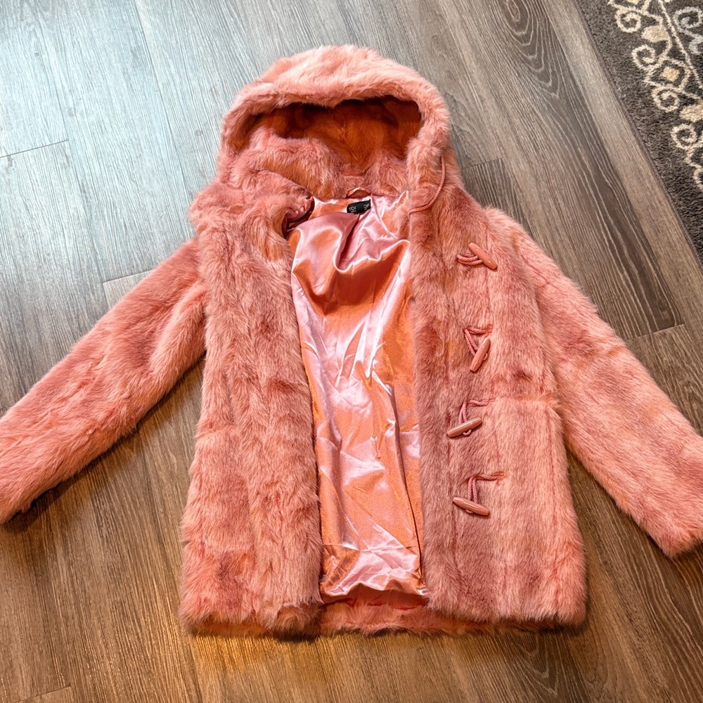 Topshop faux fur pink jacket